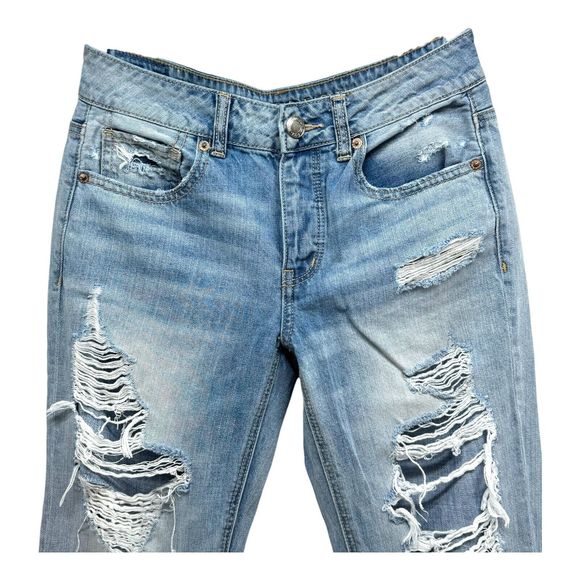 American Eagle Jeans Womens 2 Blue Distressed Button Fly Mid Rise Basic Classic - Picture 5 of 16